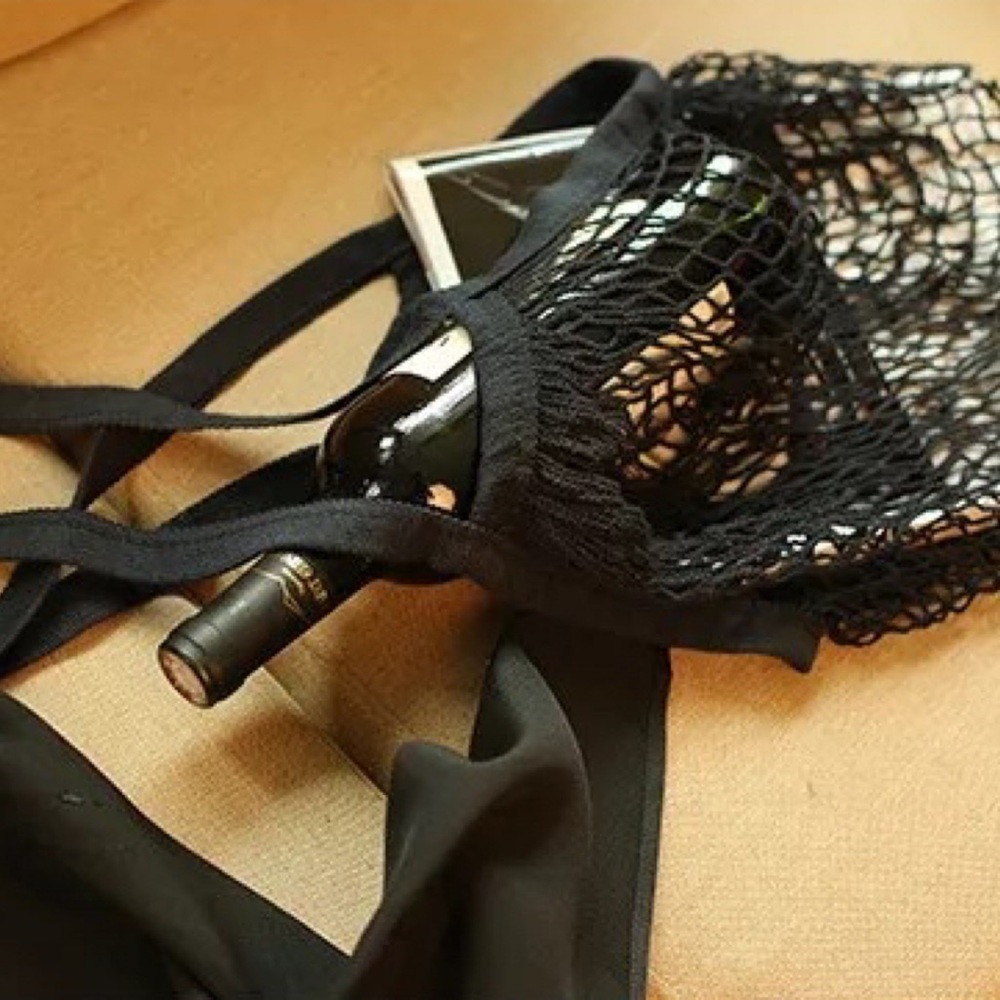 💥 CLEARANCE Parisienne Cotton Market Open Net Tote Bag Black - Picture 3 of 7